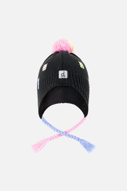 Winter Peruvian Knit Hat With Pompom Black, Pink, Blue And Green - J10Z07_09990