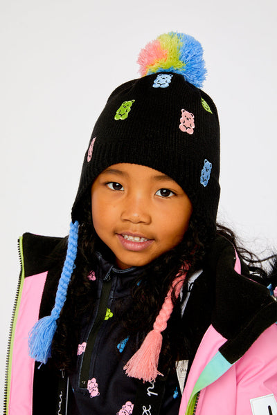 Winter Peruvian Knit Hat With Pompom Black, Pink, Blue And Green - J10Z07_09990