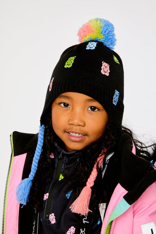 Winter Peruvian Knit Hat With Pompom Black, Pink, Blue And Green - J10Z07_09990