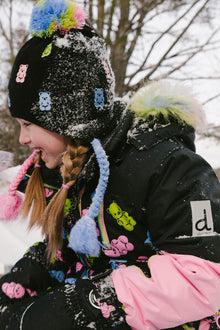 Winter Peruvian Knit Hat With Pompom Black, Pink, Blue And Green - J10Z07_09990