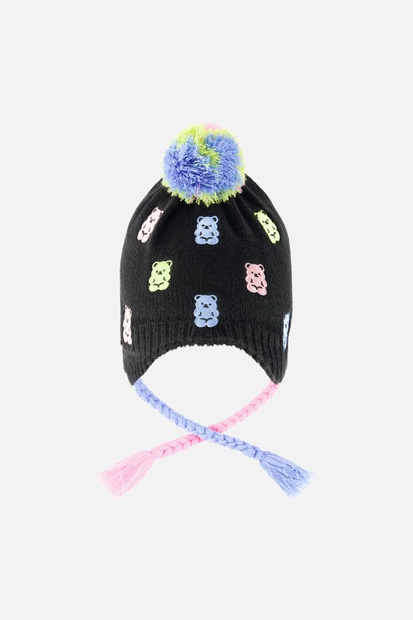 Winter Peruvian Knit Hat With Pompom Black, Pink, Blue And Green - J10Z07_09990