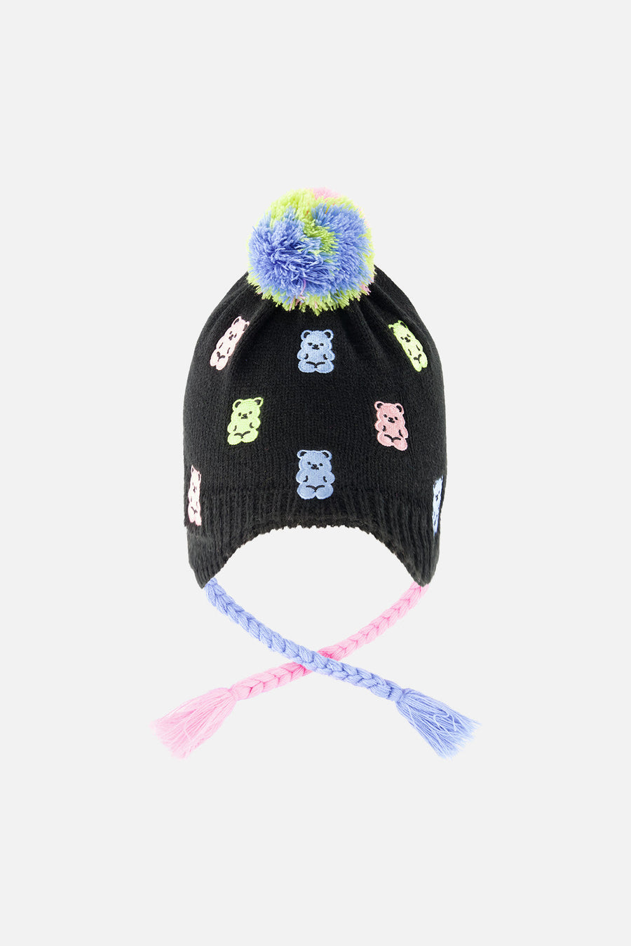 Winter Peruvian Knit Hat With Pompom Black, Pink, Blue And Green - J10Z07_09990