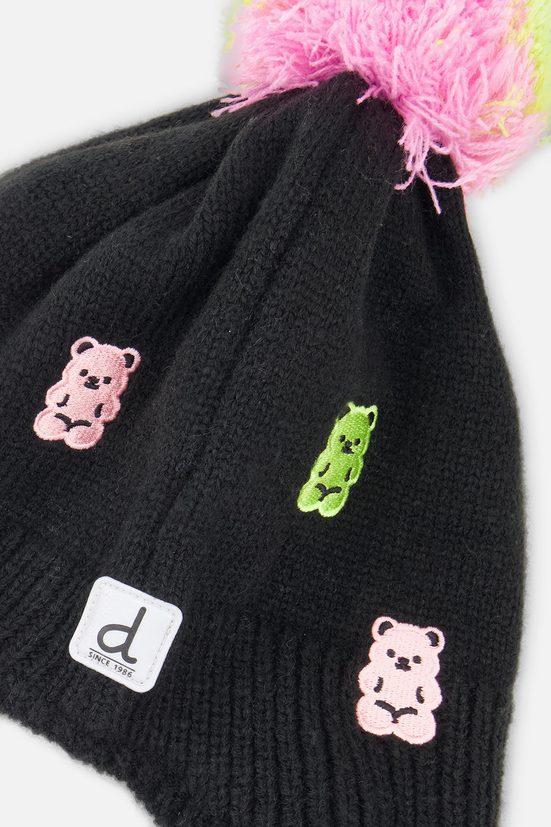 Winter Peruvian Knit Hat With Pompom Black, Pink, Blue And Green - J10Z07_09990