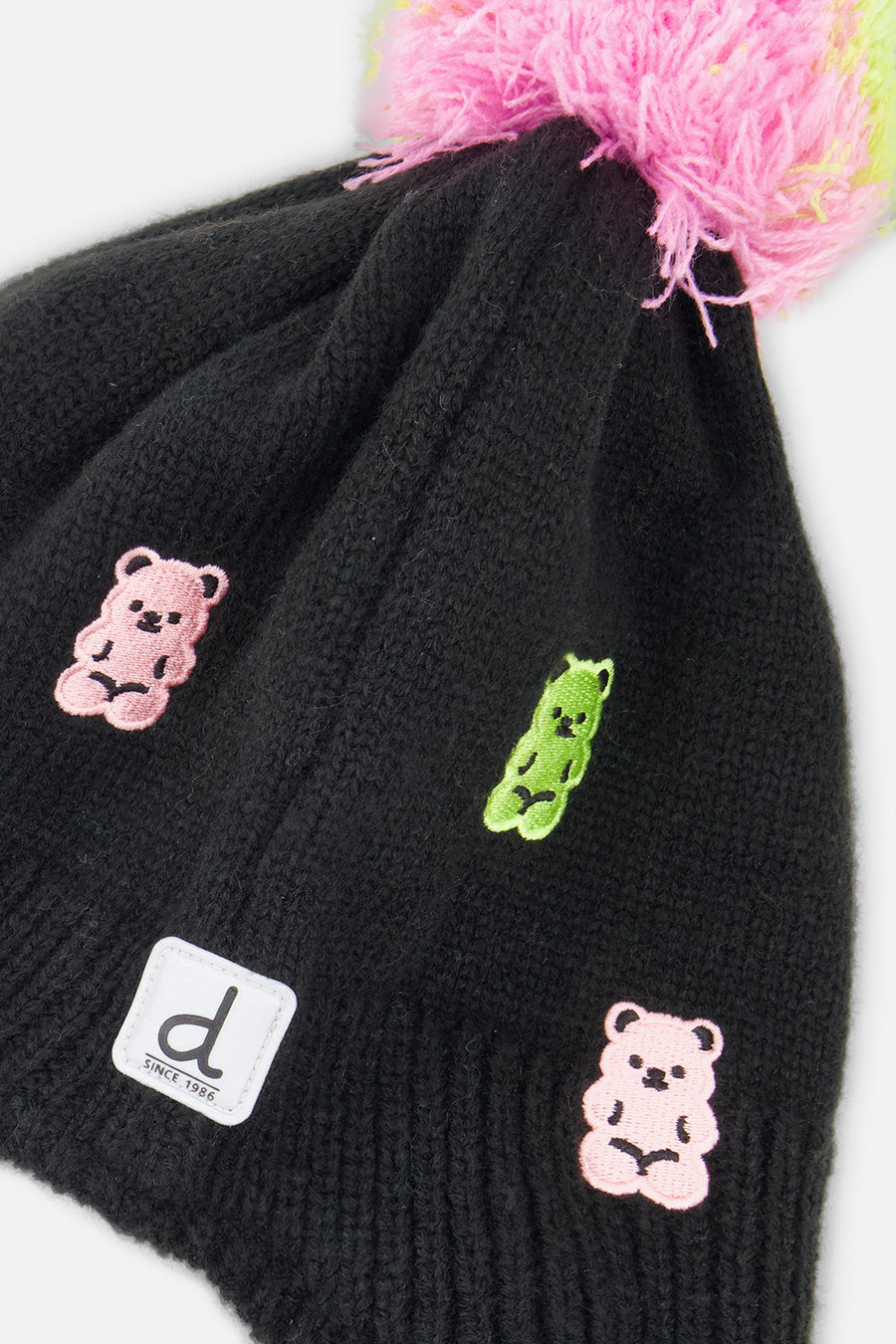 Winter Peruvian Knit Hat With Pompom Black, Pink, Blue And Green - J10Z07_09990