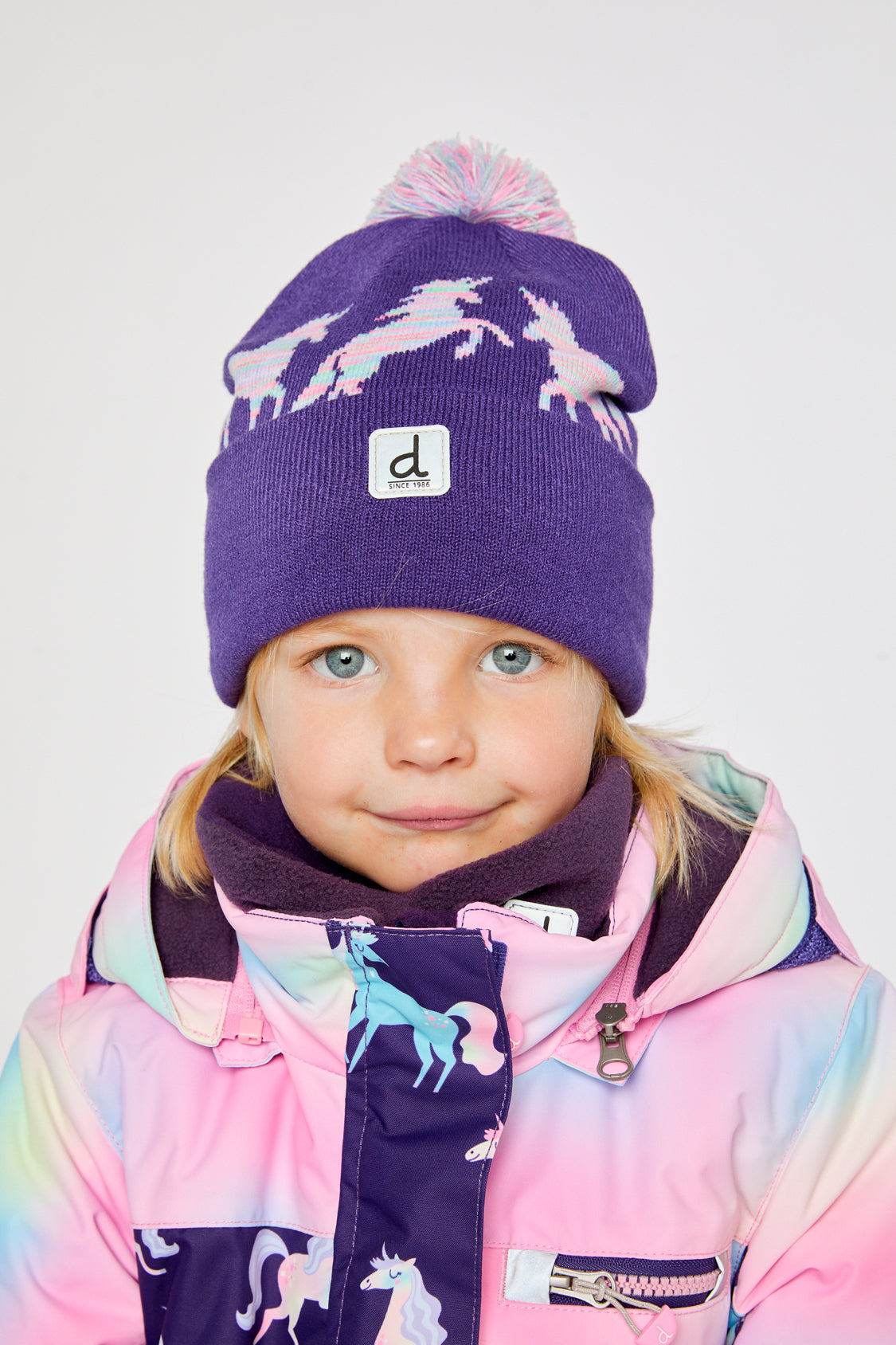 Winter Knit Hat With Pompom Purple And Blue - J10Z08_05560