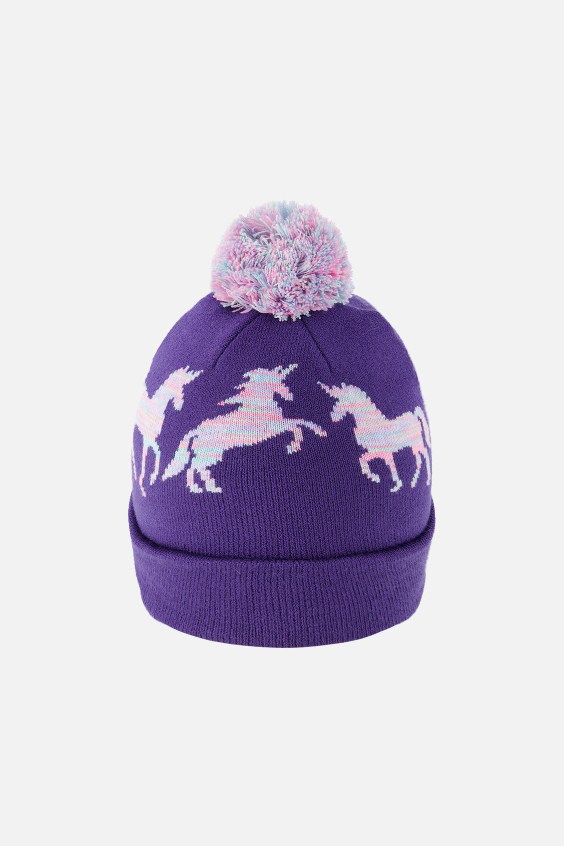 Winter Knit Hat With Pompom Purple And Blue - J10Z08_05560