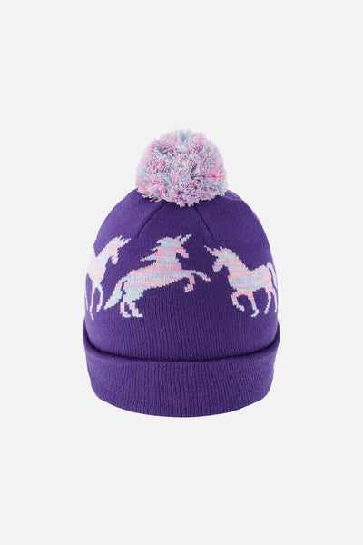 Winter Knit Hat With Pompom Purple And Blue - J10Z08_05560