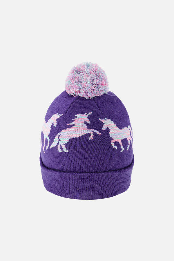 Winter Knit Hat With Pompom Purple And Blue - J10Z08_05560