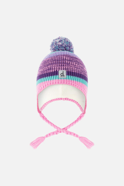 Winter Peruvian Knit Hat With Pompom Mauve And Blue Jacquard - J10Z09_1J066