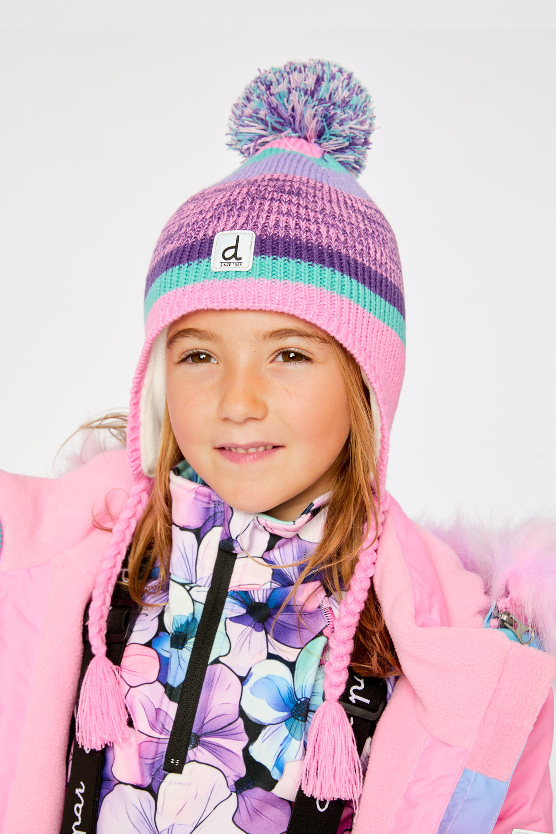Winter Peruvian Knit Hat With Pompom Mauve And Blue Jacquard - J10Z09_1J066