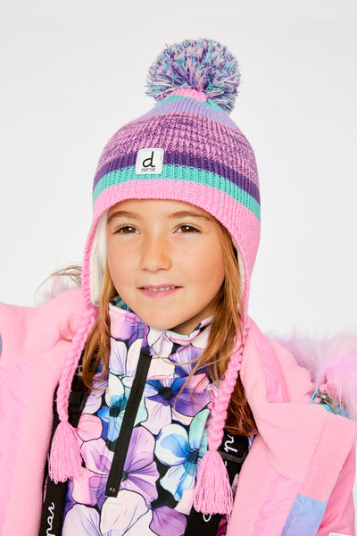 Winter Peruvian Knit Hat With Pompom Mauve And Blue Jacquard - J10Z09_1J066
