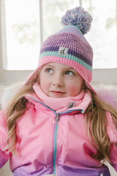 Winter Peruvian Knit Hat With Pompom Mauve And Blue Jacquard - J10Z09_1J066