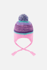 Winter Peruvian Knit Hat With Pompom Mauve And Blue Jacquard - J10Z09_1J066