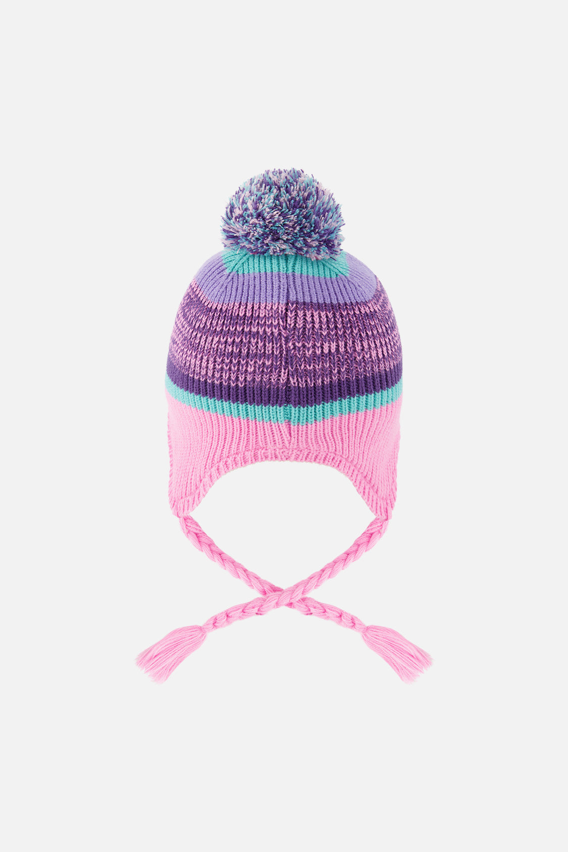 Winter Peruvian Knit Hat With Pompom Mauve And Blue Jacquard - J10Z09_1J066