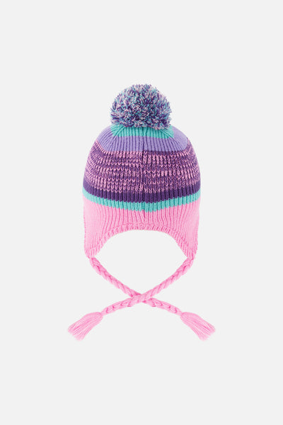 Winter Peruvian Knit Hat With Pompom Mauve And Blue Jacquard - J10Z09_1J066