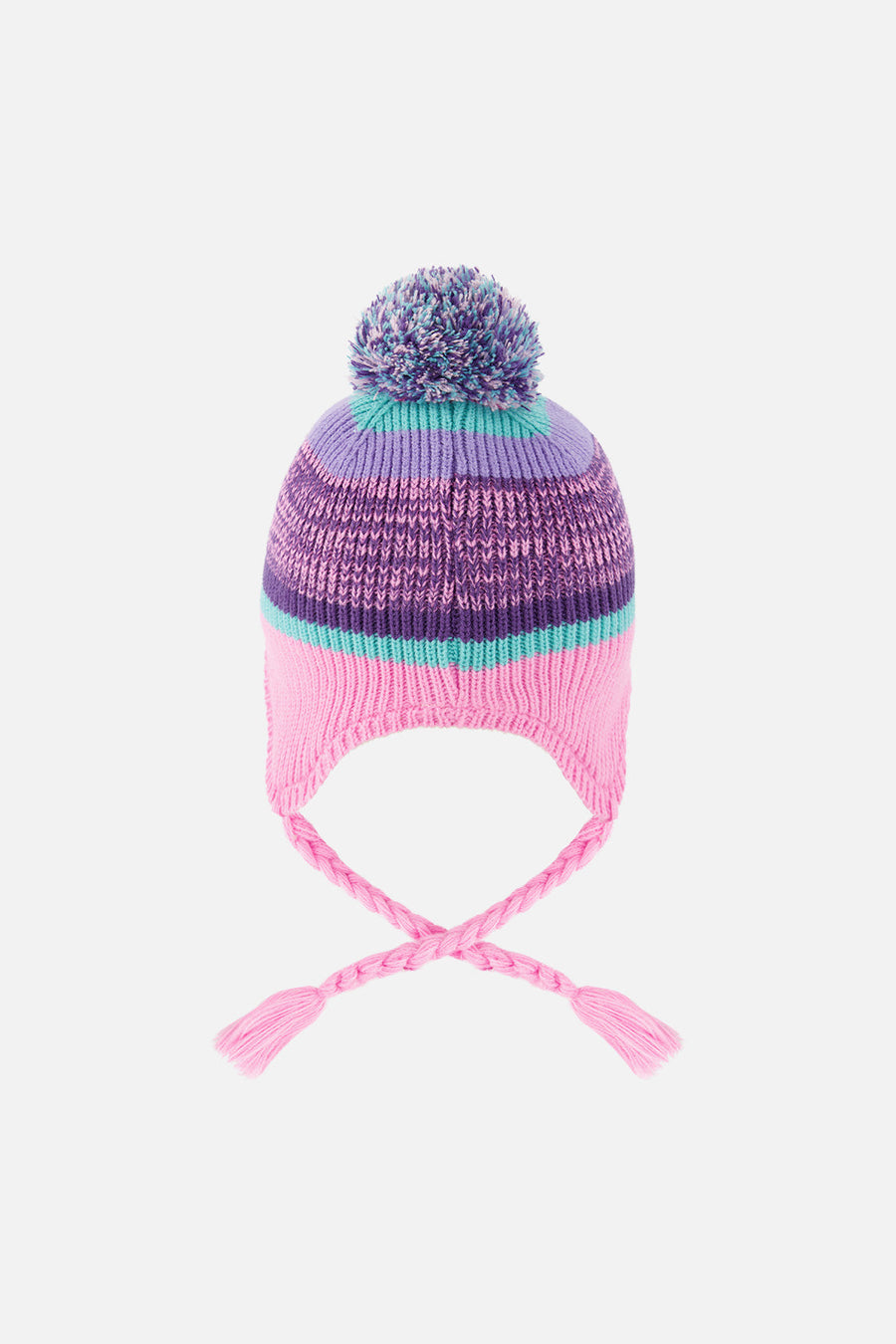 Winter Peruvian Knit Hat With Pompom Mauve And Blue Jacquard - J10Z09_1J066