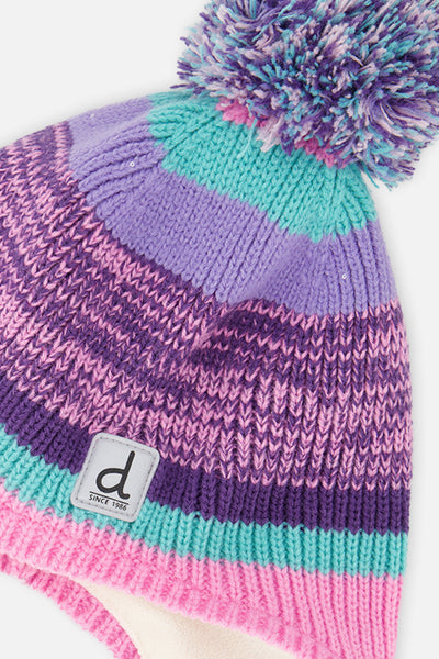 Winter Peruvian Knit Hat With Pompom Mauve And Blue Jacquard - J10Z09_1J066