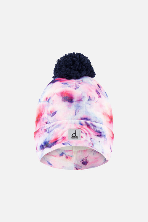 Winter Knit Hat With Pompom Mauve Printed Flowers - J10Z10_1J038