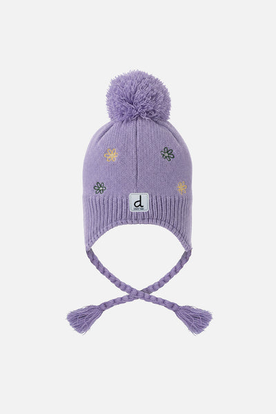 Winter Peruvian Knit Hat Violet With Pompom