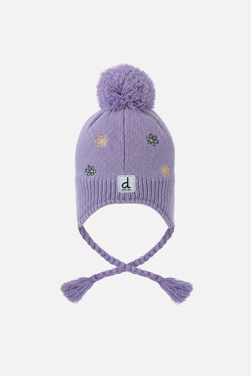 Winter Peruvian Knit Hat Violet With Pompom
