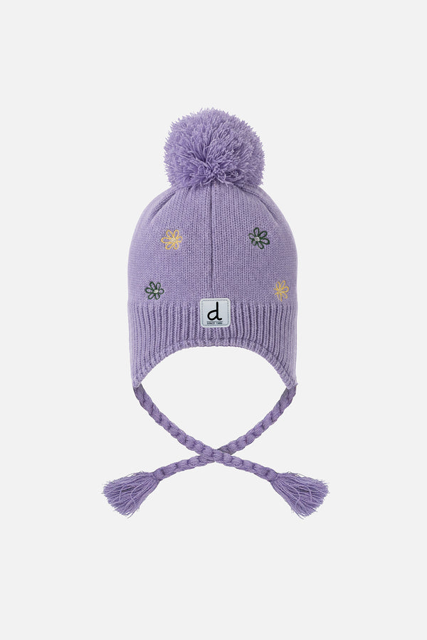 Winter Peruvian Knit Hat Violet With Pompom