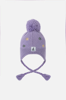 Winterliche peruanische Strickmütze in Violett mit Bommel