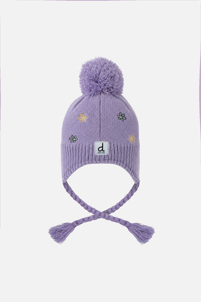 Winter Peruvian Knit Hat Violet With Pompom