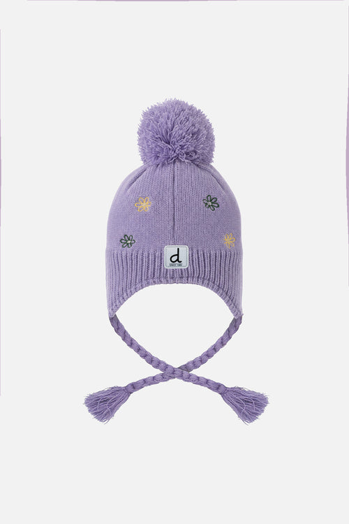Bonnet d'hiver péruvien en tricot violet avec pompom