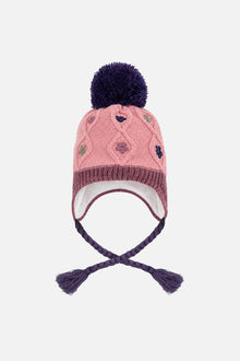 Winter Peruvian Knit Hat With Pompom Pink And Mauve