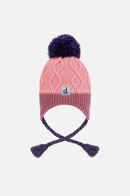 Winter Peruvian Knit Hat With Pompom Pink And Mauve