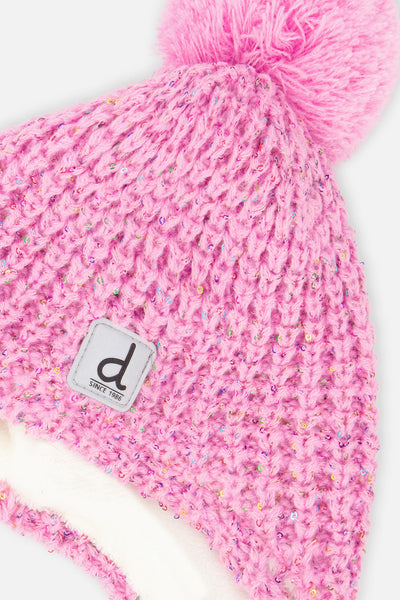 Winter Peruvian Knit Hat With Pompom Pink Multicolored Details - J10Z14_06240