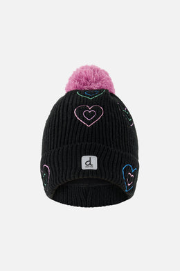 Winter Knit Hat With Pompom Black, Mauve And Blue - J10Z15_09990