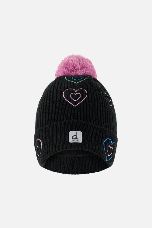 Winter Knit Hat With Pompom Black, Mauve And Blue - J10Z15_09990
