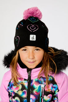 Winter Knit Hat With Pompom Black, Mauve And Blue - J10Z15_09990