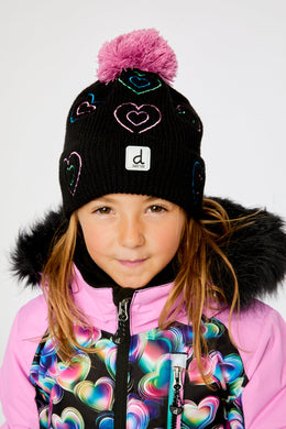 Winter Knit Hat With Pompom Black, Mauve And Blue - J10Z15_09990