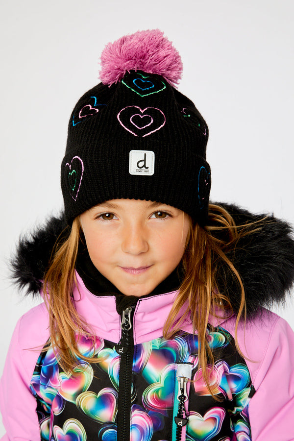 Winter Knit Hat With Pompom Black, Mauve And Blue - J10Z15_09990
