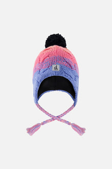 Winter Peruvian Knit Hat With Pompom Blue And Pink Gradient - J10Z16_1J067