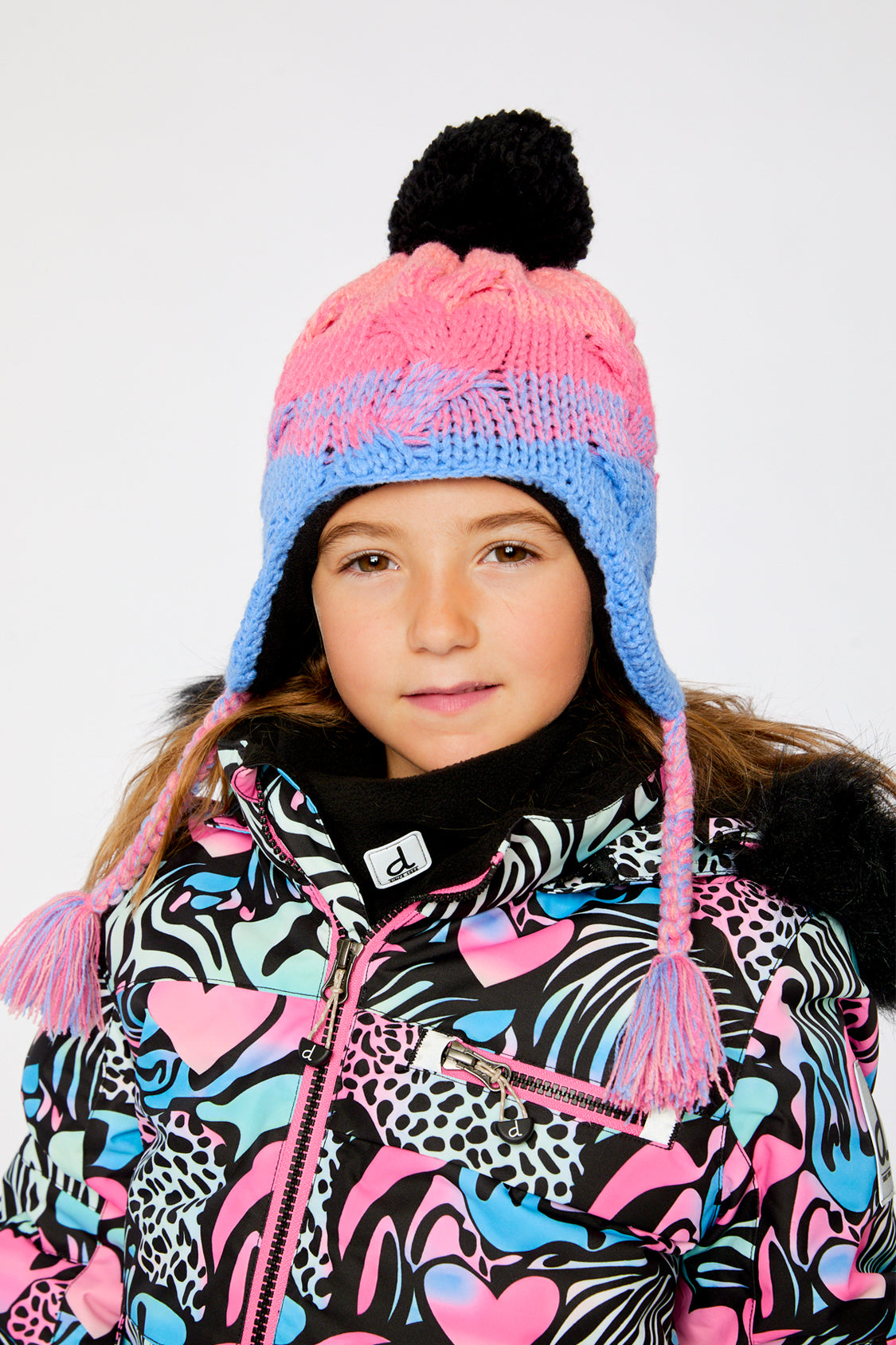 Winter Peruvian Knit Hat With Pompom Blue And Pink Gradient - J10Z16_1J067