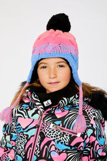 Winter Peruvian Knit Hat With Pompom Blue And Pink Gradient - J10Z16_1J067