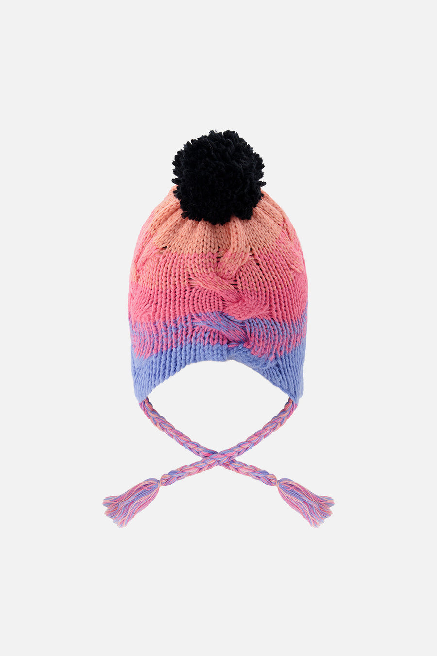 Winter Peruvian Knit Hat With Pompom Blue And Pink Gradient - J10Z16_1J067