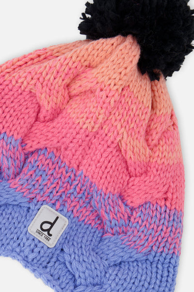 Winter Peruvian Knit Hat With Pompom Blue And Pink Gradient - J10Z16_1J067
