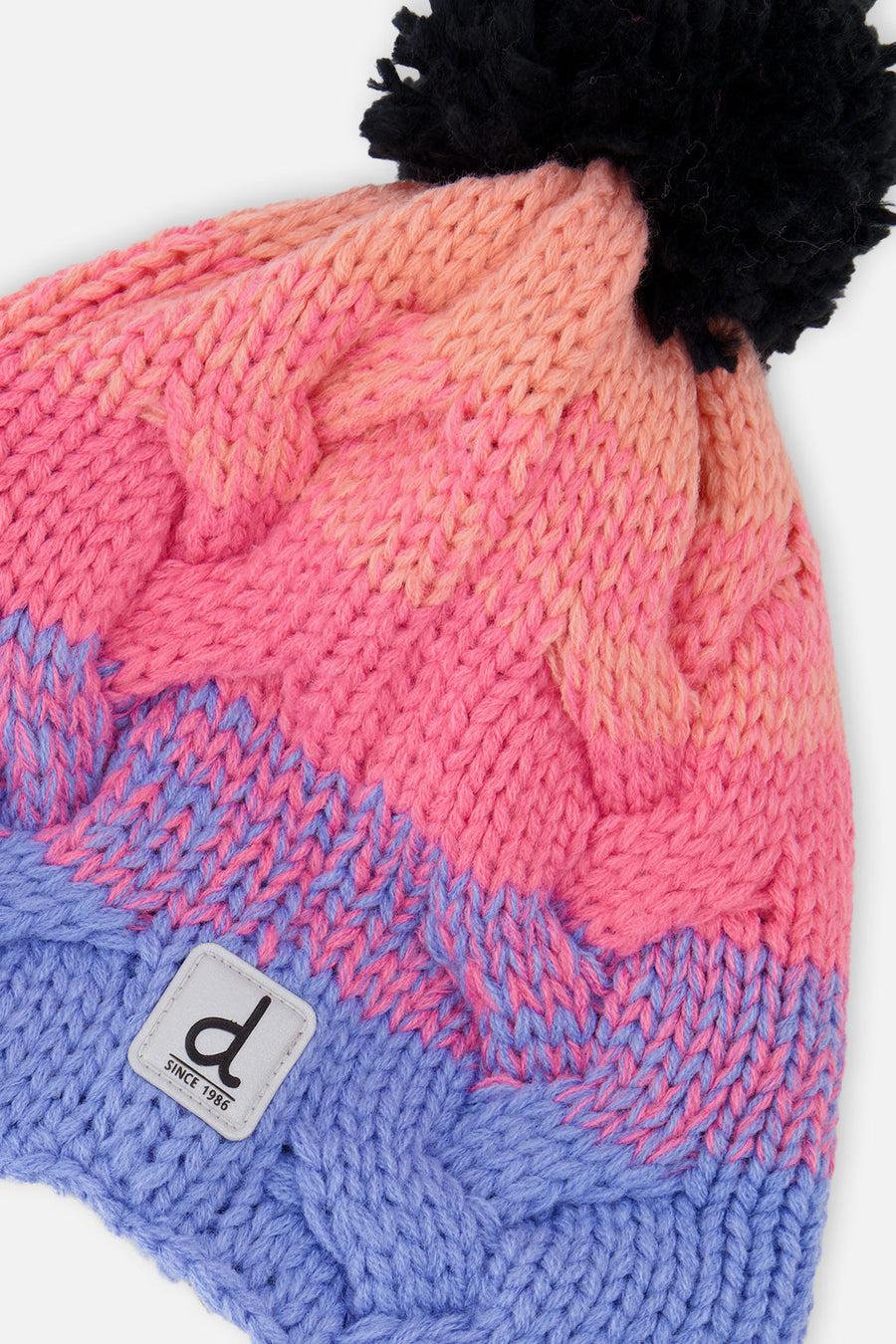 Winter Peruvian Knit Hat With Pompom Blue And Pink Gradient - J10Z16_1J067