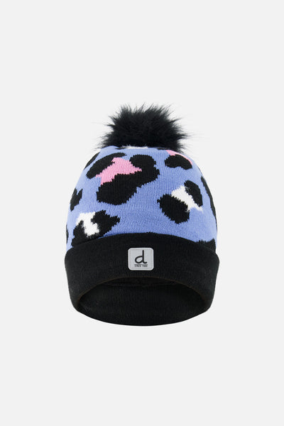 Winter Knit Hat With Pompom Blue Leopard Print - J10Z17_1J080