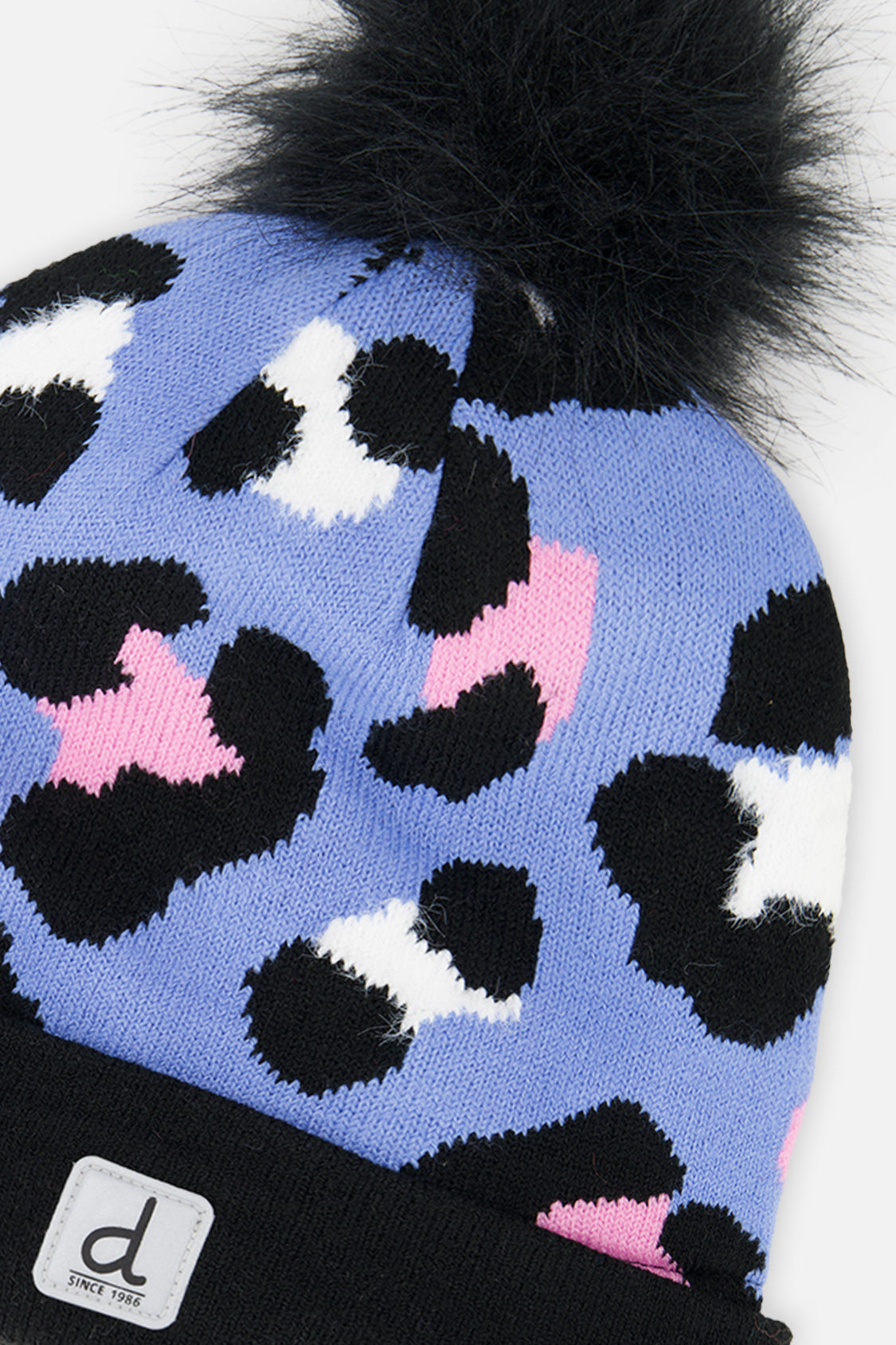 Winter Knit Hat With Pompom Blue Leopard Print - J10Z17_1J080