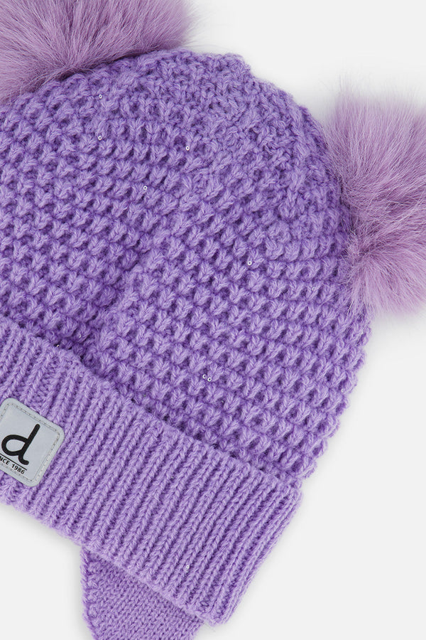 Baby Winter Knit Hat With Ears Violet - J10Z18B_05130