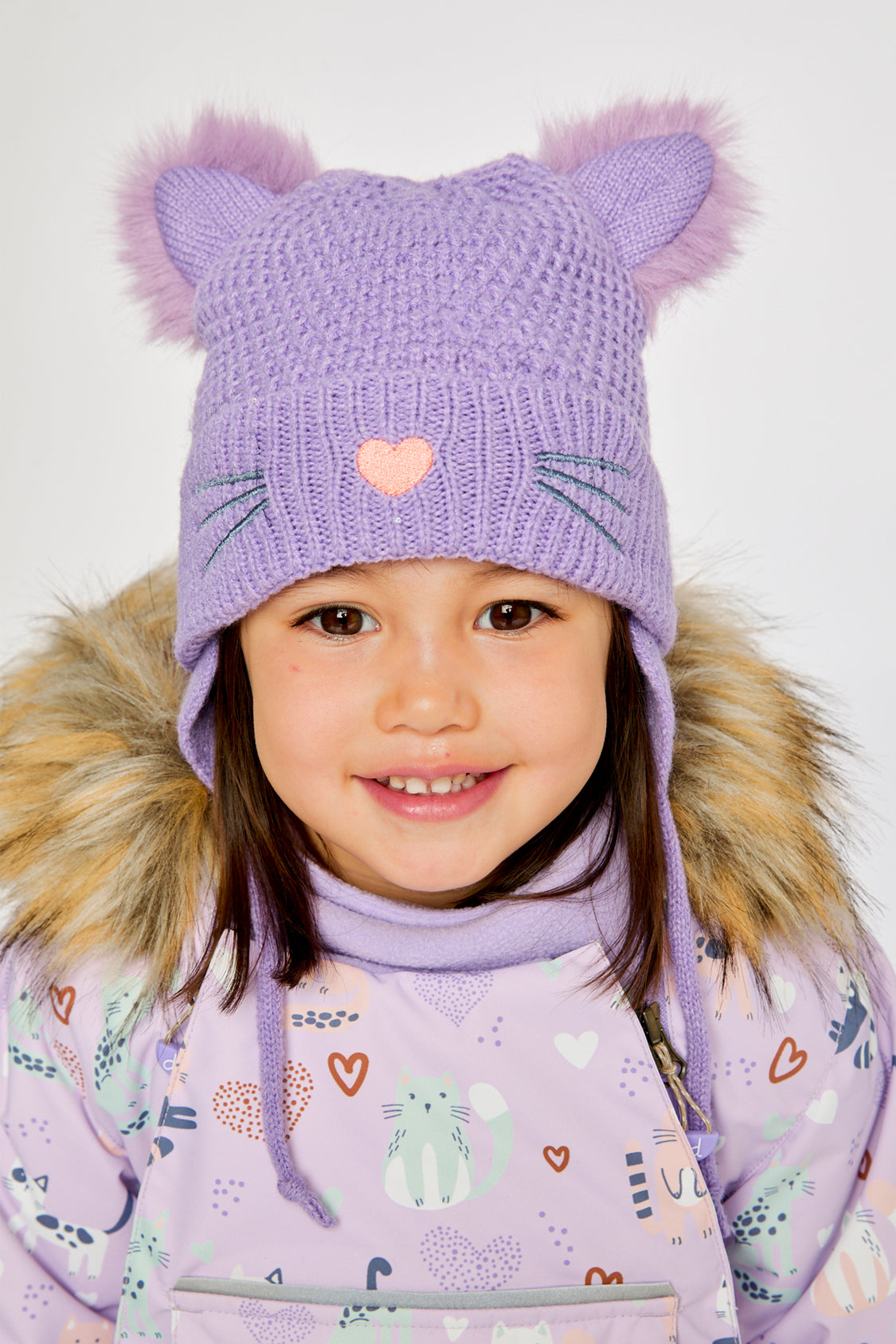 Winter Knit Hat With Ears Violet - J10Z18_05130
