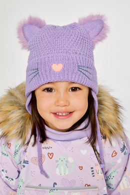 Winter Knit Hat With Ears Violet - J10Z18_05130