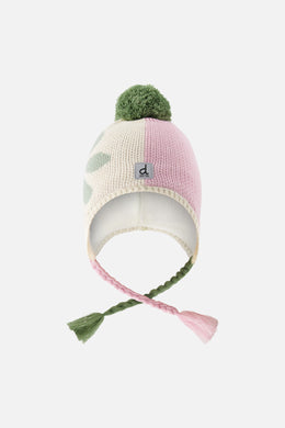 Winter Peruvian Knit Hat With Pompom Lavender Pink And Green - J10Z19_05660