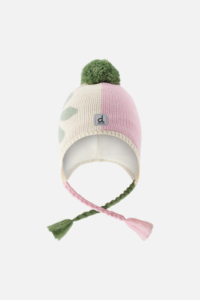 Winter Peruvian Knit Hat With Pompom Lavender Pink And Green - J10Z19_05660
