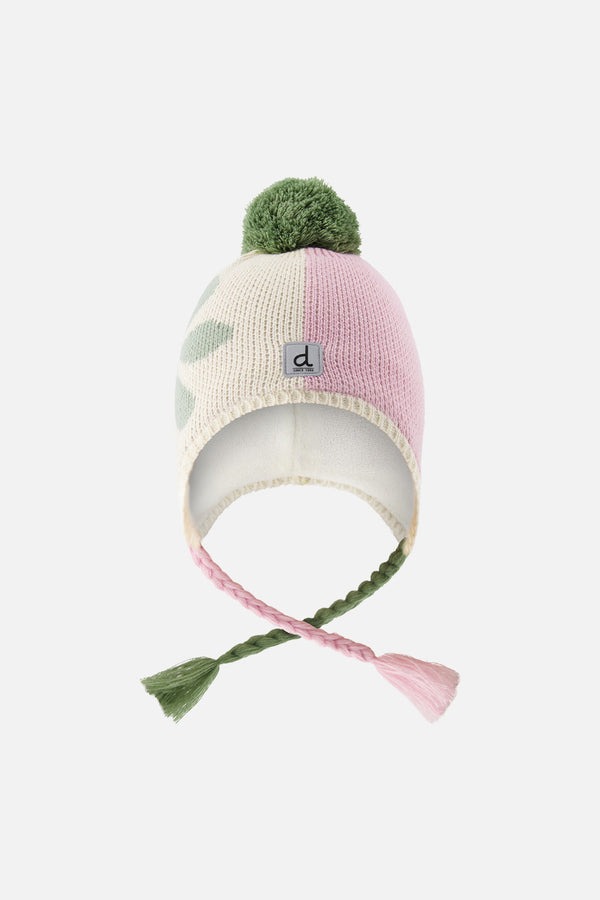 Winter Peruvian Knit Hat With Pompom Lavender Pink And Green - J10Z19_05660